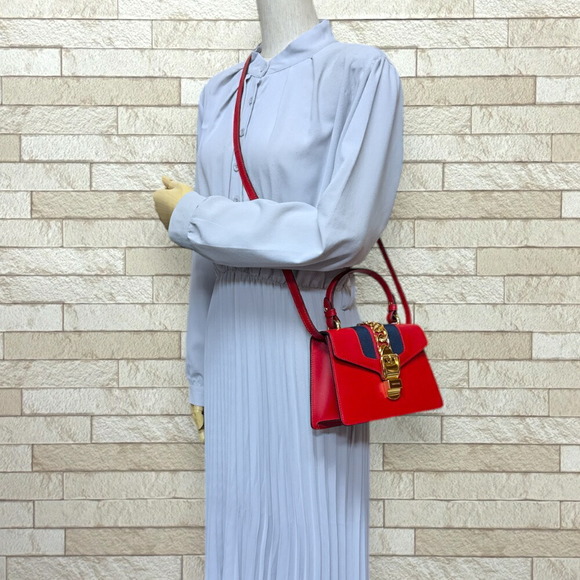 Gucci Handbags - Gucci Sylvie Shoulder Bag Leather Red Mini